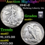 ***Auction Highlight*** 1941-d Walking Liberty Half Dollar 50c Graded ms66+ BY SEGS (fc)