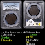PCGS 1787 New Jersey Maris 6-D M-Shaped Ears Colonial Cent 1c Graded f Details By PCGS