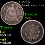 1858-p Seated Liberty Half Dime 1/2 10c Grades vg+