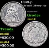 1890-p Seated Liberty Dime 10c Grades Choice+ Unc