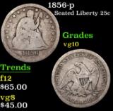 1856-p Seated Liberty Quarter 25c Grades vg+