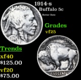 1914-s Buffalo Nickel 5c Grades vf+