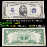 1934D $5 Blue Seal Silver Certificate Grades Select CU