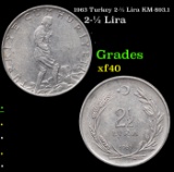 1963 Turkey 2-1/2 Lira KM-893.1 Grades xf