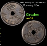 1940 Norway 25 Ore KM-384 Grades Select AU