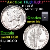 ***Auction Highlight*** 1934-d Mercury Dime 10c Graded ms66 fsb By SEGS (fc)
