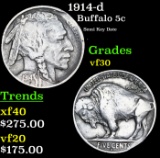 1914-d Buffalo Nickel 5c Grades vf++