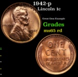 1942-p Lincoln Cent 1c Grades GEM Unc RD