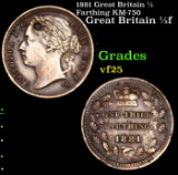 1881 Great Britain 1/3 Farthing KM-750 Grades vf+
