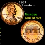 Proof 1961 Lincoln Cent 1c Grades Gem++ Proof Red Cameo