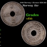 1949 Norway 1 Kroner KM-385 Grades vf++