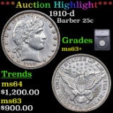 ***Auction Highlight*** 1910-d Barber Quarter 25c Graded ms63+ BY SEGS (fc)