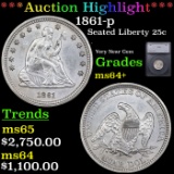 ***Auction Highlight*** 1861-p Seated Liberty Quarter 25c Graded ms64+ BY SEGS (fc)
