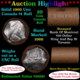 ***Auction Highlight** Full Roll of Silver 1966 Canadian Dollar with Queen Elizabeth II, 20 Coins i