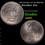1963 Sweden 25 Ore KM-836 Grades GEM Unc