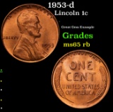 1953-d Lincoln Cent 1c Grades GEM Unc RB