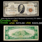 1929 $10 Brown Seal National Currency Fr-1801-1 Grades vf+