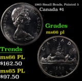 1965 Small Beads, Pointed 5 Canada Dollar $1 Grades GEM+ UNC PL