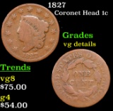 1827 Coronet Head Large Cent 1c Grades vg details