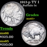 1913-p TY I Buffalo Nickel 5c Grades GEM+ Unc