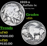 1919-s Buffalo Nickel 5c Grades vf+