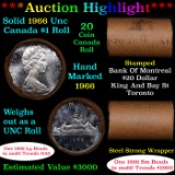 ***Auction Highlight*** Full Roll of Silver 1966 Canadian Dollar with Queen Elizabeth II, 20 Coins