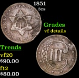 1851 Three Cent Silver 3cs Grades vf details