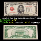 1928C $5 Red Seal United States Note Fr-1528 Grades vf++