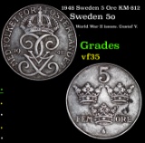 1948 Sweden 5 Ore KM-812 Grades vf++
