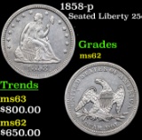 1858-p Seated Liberty Quarter 25c Grades Select Unc