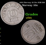 1953 Norway 10 Ore KM-396 Grades vf++