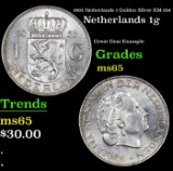 1963 Netherlands 1 Gulden Silver KM-184 Grades GEM Unc
