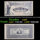 1893 World's Columbian Exposition Ticket Manhattan Day No Stub Grades Gem++ CU
