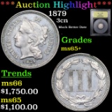 ***Auction Highlight*** 1879 Three Cent Copper Nickel 3cn Graded GEM+ Unc BY USCG (fc)