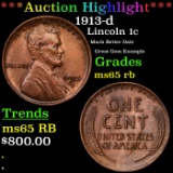 ***Auction Highlight*** 1913-d Lincoln Cent 1c Graded ms65 rb By SEGS (fc)