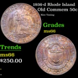 1936-d Rhode Island Old Commem Half Dollar 50c Graded ms66 BY SEGS