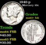 1940-p Mercury Dime 10c Grades Select Unc+ FSB