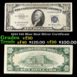 1953 $10 Blue Seal Silver Certificate Grades vf++