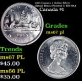 1965 Canada 1 Dollar Silver (Small Beads Pointed 5) Canada Dollar KM-64.1 $1 Grades GEM++ PL