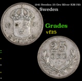 1941 Sweden 25 Ore Silver KM-785 Grades vf+