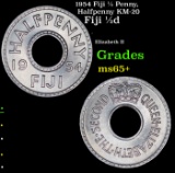 1954 Fiji 1/2 Penny, Halfpenny KM-20 Grades GEM+ Unc