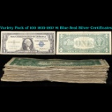 Variety Pack of 100 1935-1957 $1 Blue Seal Silver Certificates Grades ng