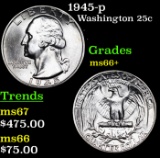 1945-p Washington Quarter 25c Grades GEM++ Unc