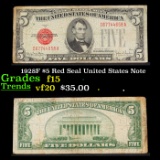 1928F $5 Red Seal United States Note Grades f+