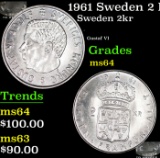 1961 Sweden 2 Kronor Silver KM-827 Grades Choice Unc