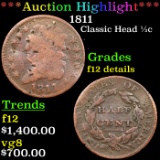 ***Auction Highlight*** 1811 Classic Head half cent 1/2c Graded f12 details BY SEGS (fc)