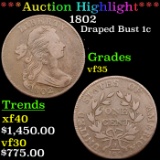 ***Auction Highlight*** 1802 Draped Bust Large Cent 1c Graded vf35 BY SEGS (fc)