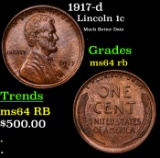 1917-d Lincoln Cent 1c Grades Choice Unc RB