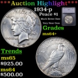 ***Auction Highlight*** 1934-p Peace Dollar $1 Graded ms64+ By SEGS (fc)