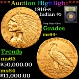 ***Auction Highlight*** 1916-s Gold Indian Half Eagle $5 Graded Choice+ Unc BY USCG (fc)